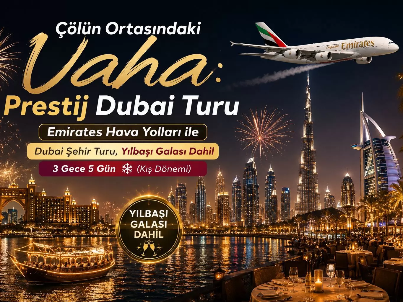 İstanbul Yeni Havalimanı Kalkışlı Emirates Hava Yolları İle 3 Gece 5 Gün Çölün Ortasındaki Vaha: Prestij Dubai Turu  Dubai Şehir Turu ve Yılbaşı Galası Dahil (486)