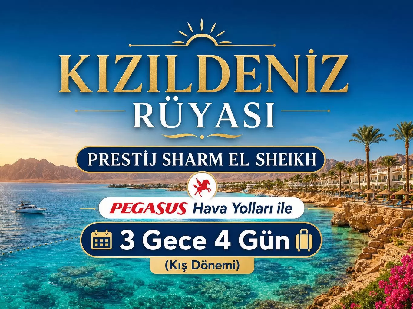 İstanbul Sabiha Gökçen Havalimanı Kalkışlı Pegasus Hava Yolları İle 3 Gece 4 Gün Kızıldeniz Rüyası; Prestij Sharm El Sheikh Turu (Kış Dönemi) (507)