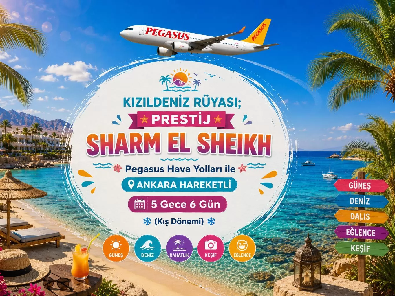 Ankara Esenboğa Havalimanı Kalkışlı Pegasus Hava Yolları İle 5 Gece 6 Gün Kızıldeniz Rüyası ; Prestij Sharm El Sheikh (Kış Dönemi) (534)