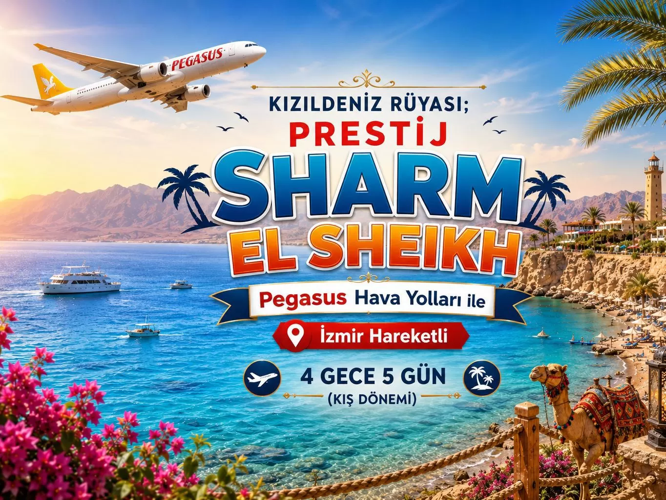 İzmir Adnan Menderes Havalimanı Kalkışlı Pegasus Hava Yolları İle 4 Gece 5 Gün Kızıldeniz Rüyası ; Prestij Sharm El Sheikh Turu (Kış Dönemi) (538)